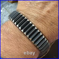 Leander Tahe Native American Sterling Silver Heavy Geometric Bracelet For Men