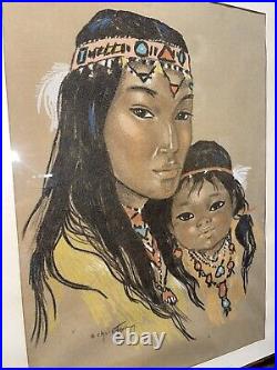 Listed Artist Gerda Christoffersen Native American Mother and Daughter Original