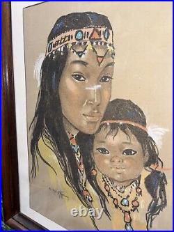 Listed Artist Gerda Christoffersen Native American Mother and Daughter Original