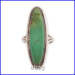 Long Native American Sterling Silver Green Turquoise Sawtooth Ring 6.25