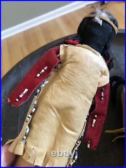Lot Of 2 Antique 1930's Native American Indian Buckskin Souvenir Leather Dolls