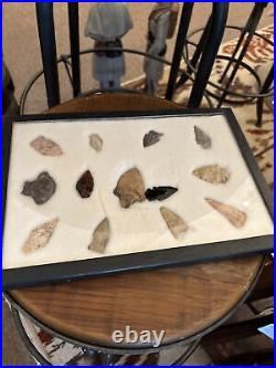 Lot of 13 Framed Shade box Antique Indian Arrowheads