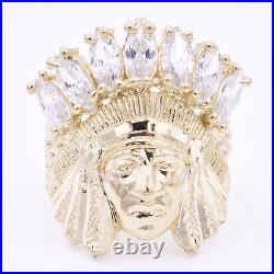 Men's Native American Indian Head All White Solid 10K Yellow Gold ALL SIZES