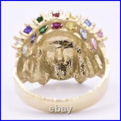 Men's Native American Indian Head Rainbow CZ Solid 10K Yellow Gold ALL SIZES