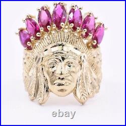 Men's Native American Indian Head Solid 10K Yellow Gold ALL SIZES