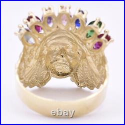 Men's Native American Indian Rainbow CZ Solid 10K Yellow Gold ALL SIZES
