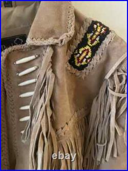 Mens Suede Leather Jacket Fringes Mountain Man Native American, Indian