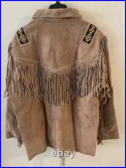 Mens Suede Leather Jacket Fringes Mountain Man Native American, Indian