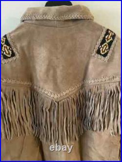 Mens Suede Leather Jacket Fringes Mountain Man Native American, Indian