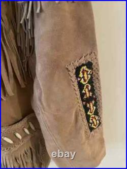 Mens Suede Leather Jacket Fringes Mountain Man Native American, Indian