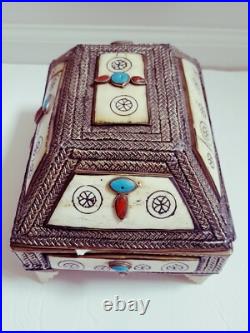 Metal Jewelry Box Turquoise Native American
