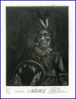 NATIVE AMERICAN INDIAN PORTRAIT Original MEZZOTINT Signed. LISTED ARTIST