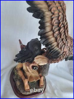 NATIVE AMERICAN INDIAN with EAGLE, WOLF STATUE Resin 19 tall