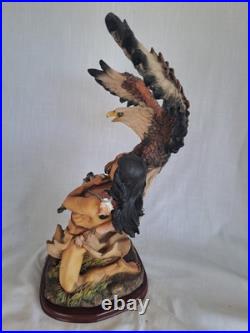 NATIVE AMERICAN INDIAN with EAGLE, WOLF STATUE Resin 19 tall