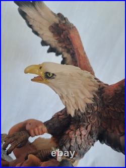 NATIVE AMERICAN INDIAN with EAGLE, WOLF STATUE Resin 19 tall