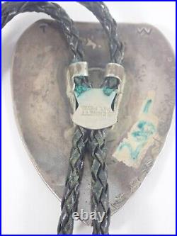 NATIVE AMERICAN TW WHITMAN SILVER BOA TIE CHIEF with HEADRESS CRUSHED STONE INLAY