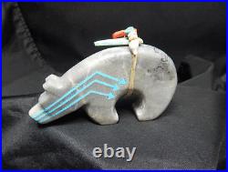 NATIVE AMERICAN ZUNI Indian large picasso marble bear RODNEY LAIWAKETE