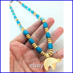 NAVAJO LYLE PIASO 925 Kingman Turquoise Bone Amethyst Beaded Bear Necklace 20