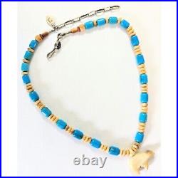 NAVAJO LYLE PIASO 925 Kingman Turquoise Bone Amethyst Beaded Bear Necklace 20