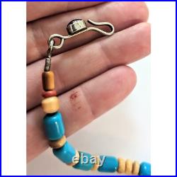 NAVAJO LYLE PIASO 925 Kingman Turquoise Bone Amethyst Beaded Bear Necklace 20
