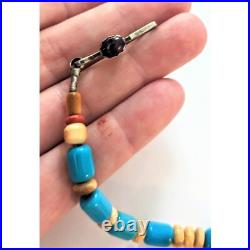 NAVAJO LYLE PIASO 925 Kingman Turquoise Bone Amethyst Beaded Bear Necklace 20