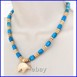 NAVAJO LYLE PIASO 925 Kingman Turquoise Bone Amethyst Beaded Bear Necklace 20