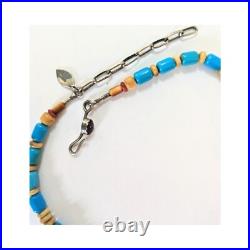 NAVAJO LYLE PIASO 925 Kingman Turquoise Bone Amethyst Beaded Bear Necklace 20