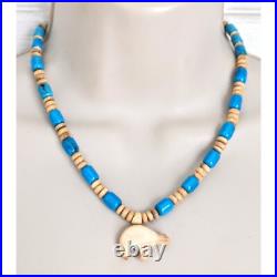 NAVAJO LYLE PIASO 925 Kingman Turquoise Bone Amethyst Beaded Bear Necklace 20