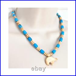 NAVAJO LYLE PIASO 925 Kingman Turquoise Bone Amethyst Beaded Bear Necklace 20