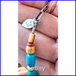 NAVAJO LYLE PIASO 925 Kingman Turquoise Bone Amethyst Beaded Bear Necklace 20
