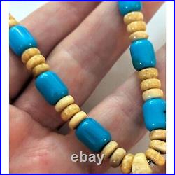 NAVAJO LYLE PIASO 925 Kingman Turquoise Bone Amethyst Beaded Bear Necklace 20