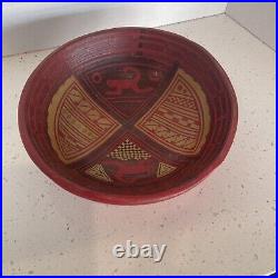 NORTHWEST INDIAN POLYCHROME WOODEN SERVING BOWL CIRCA 1960 Red / Carved