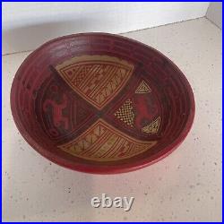 NORTHWEST INDIAN POLYCHROME WOODEN SERVING BOWL CIRCA 1960 Red / Carved