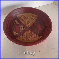 NORTHWEST INDIAN POLYCHROME WOODEN SERVING BOWL CIRCA 1960 Red / Carved