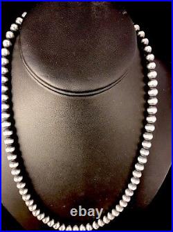 Native American 5mm Sterling Silver Navajo Pearls 20 Hook & Eye Cone Necklace