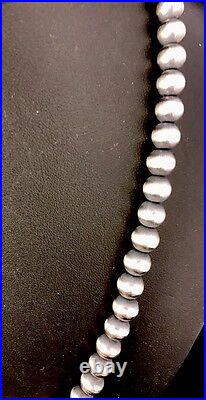 Native American 5mm Sterling Silver Navajo Pearls 20 Hook & Eye Cone Necklace