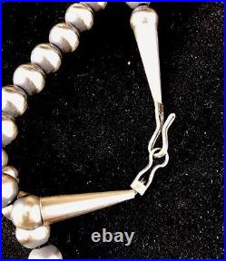 Native American 5mm Sterling Silver Navajo Pearls 20 Hook & Eye Cone Necklace