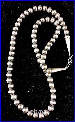 Native American 5mm Sterling Silver Navajo Pearls 20 Hook & Eye Cone Necklace