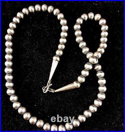 Native American 5mm Sterling Silver Navajo Pearls 20 Hook & Eye Cone Necklace