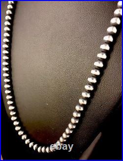 Native American 5mm Sterling Silver Navajo Pearls 28 Hook & Eye Cone Necklace