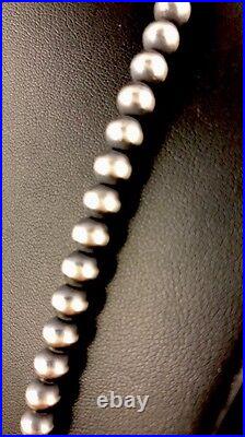 Native American 5mm Sterling Silver Navajo Pearls 28 Hook & Eye Cone Necklace