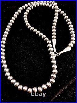 Native American 5mm Sterling Silver Navajo Pearls 28 Hook & Eye Cone Necklace