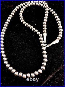 Native American 5mm Sterling Silver Navajo Pearls 28 Hook & Eye Cone Necklace