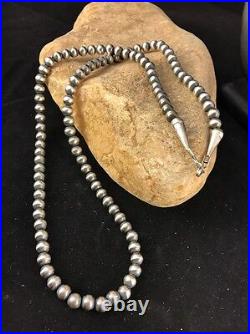 Native American 5mm Sterling Silver Navajo Pearls 28 Hook & Eye Cone Necklace