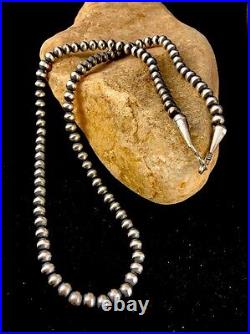 Native American 5mm Sterling Silver Navajo Pearls 28 Hook & Eye Cone Necklace