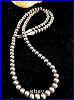 Native American 5mm Sterling Silver Navajo Pearls 28 Hook & Eye Cone Necklace