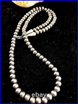 Native American 5mm Sterling Silver Navajo Pearls 28 Hook & Eye Cone Necklace