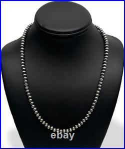 Native American 7mm Sterling Silver Navajo Pearls 22 Hook & Eye Cone Necklace