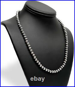 Native American 7mm Sterling Silver Navajo Pearls 22 Hook & Eye Cone Necklace