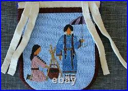 Native American Beaded Pictorial Bag with Flap & Inside Pocket